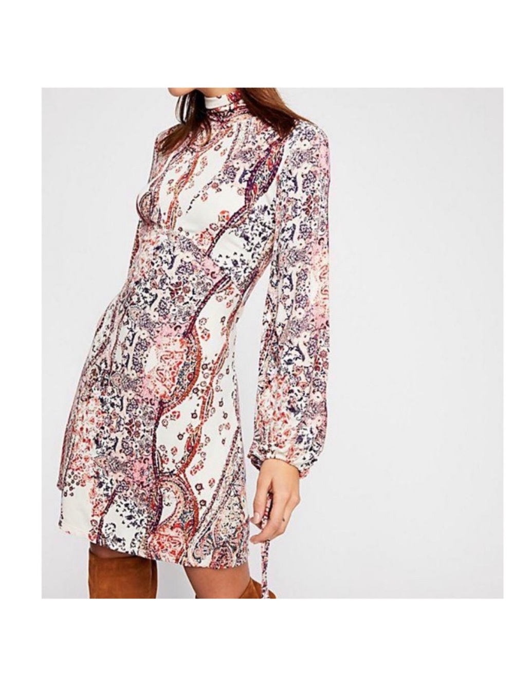 Free people Paisley Print Mock Neck Mini Dress XS